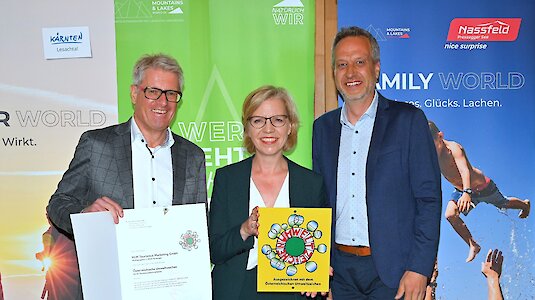 Verleihung des Österreichischen Umweltzeichens für Destination an NLW/ Gruber, Gewessler, Brandstätter